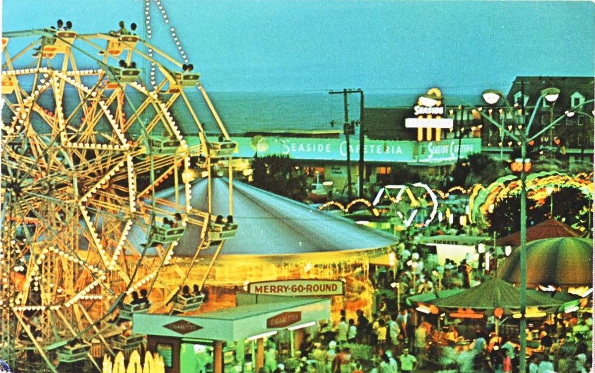 A night in the Myrtle Beach Pavilion Amusement Park taken in the 1960s-70s.