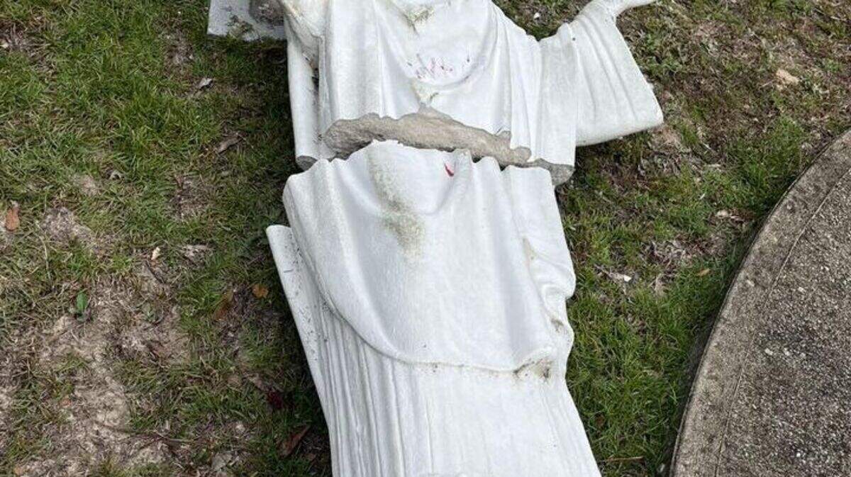This statue at Sweetwater Branch Baptist Church off U.S. Highway 544 was among more than two dozen markers vandalized between Sept. 28 and Sept. 30, 2023.