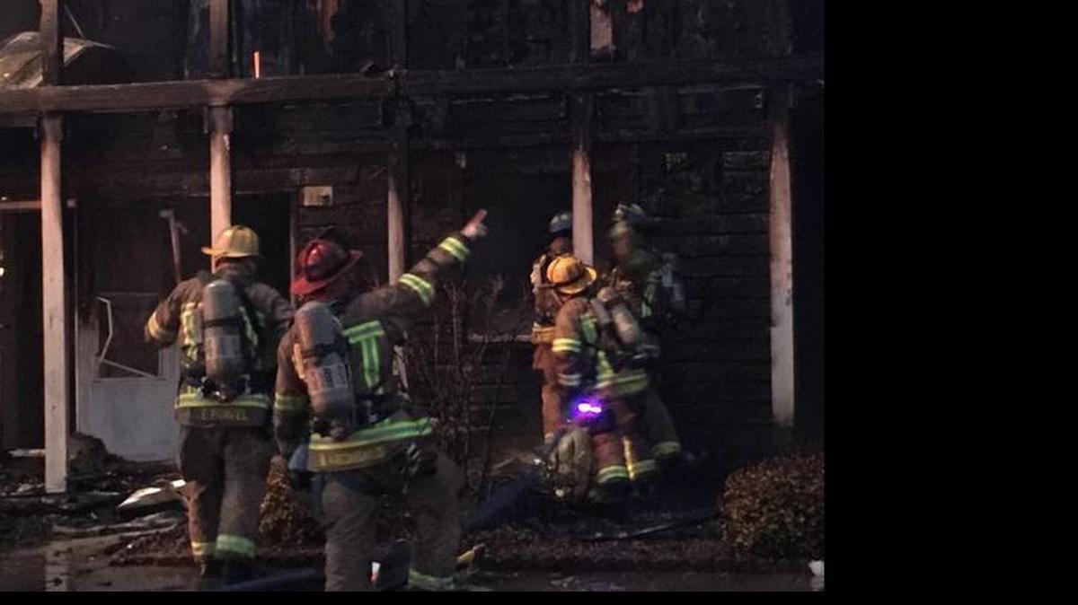 
Firefighters battle blaze at Island Green apartment complex. 
