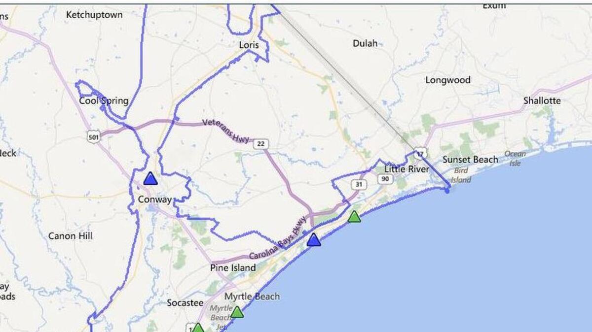 
The colored cones on this map from the Santee Cooper website shows where power outages have occurred. 
