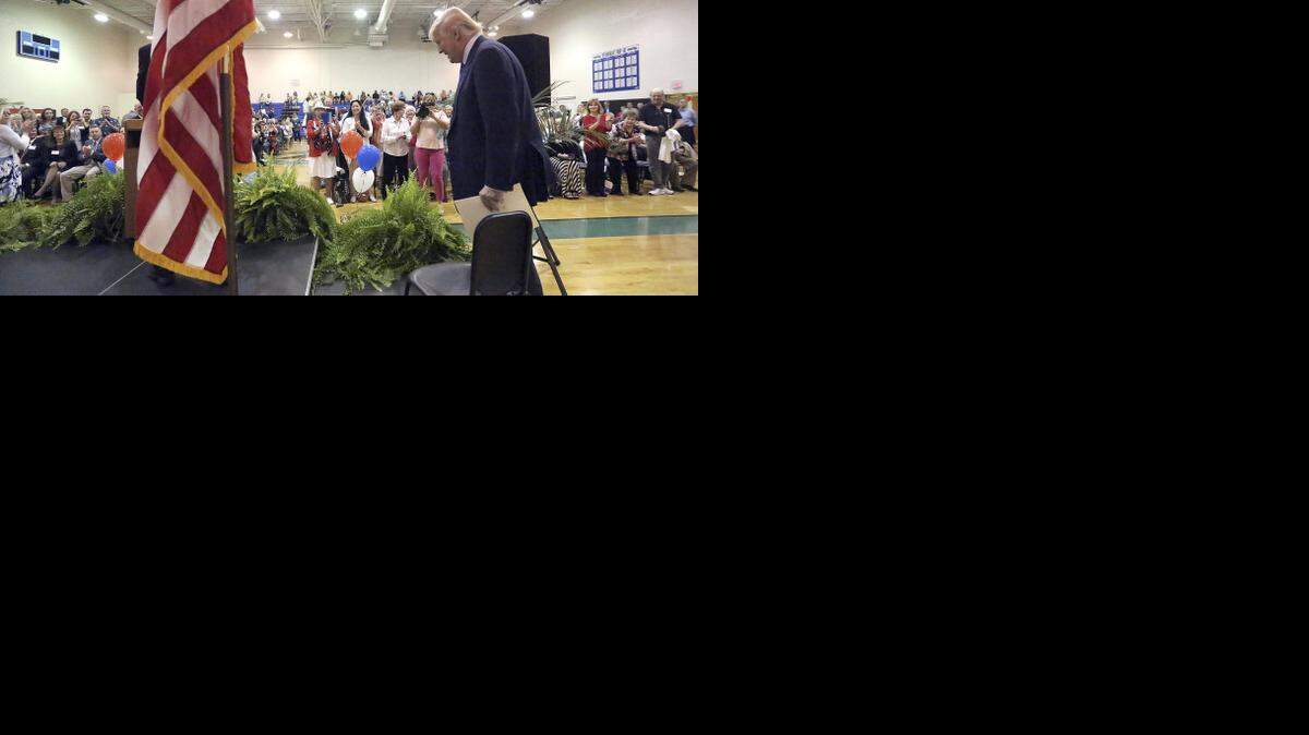 
Donald Trump visits the Horry County Republican Party Convention, greets people and makes the keynote speech at Ocean Bay Middle School near Myrtle Beach on Saturday, April 11, 2015. More than 300 people attended the event. 
