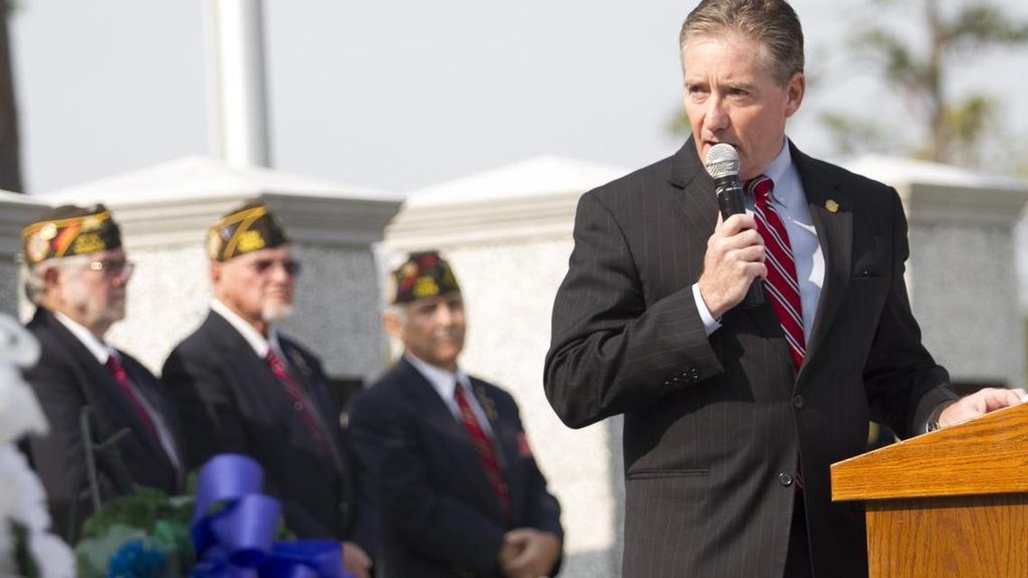 S.C. Senator Greg Hembree (right) speaks during a Veteran’s Day ceremony in North Myrtle Beach on Nov. 11, 2016.