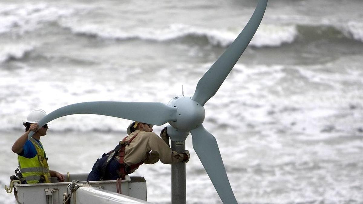 A wind turbine was installed in the Cherry Grove area for educational purposes.