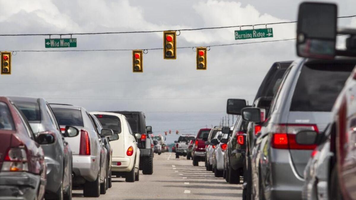 Traffic stacks up at Wild Wing Boulevard and U.S. 501 in front of the future site of the new Aldi Grocery store. Area residents are expressing to Conway city planners that the new store will bring added congestion.