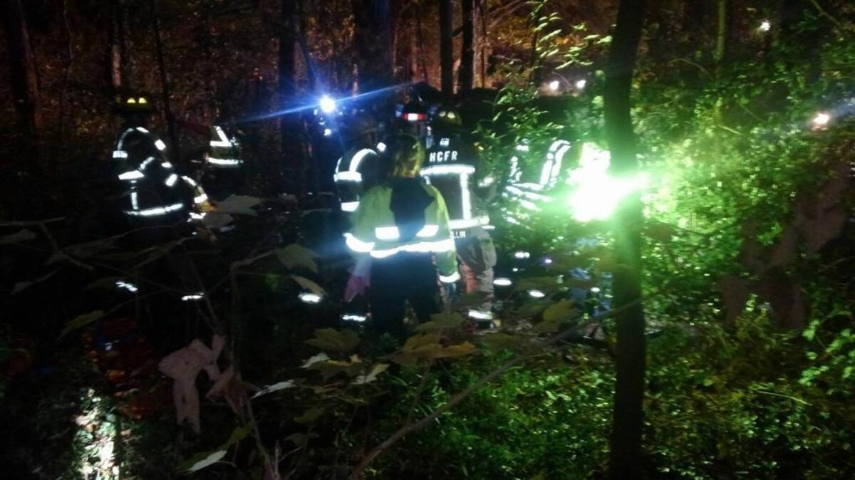 Rescue crews found a single vehicle overturned on its side off the roadway in the woods between the Cherry Grove exit and Sea Mountain Highway.