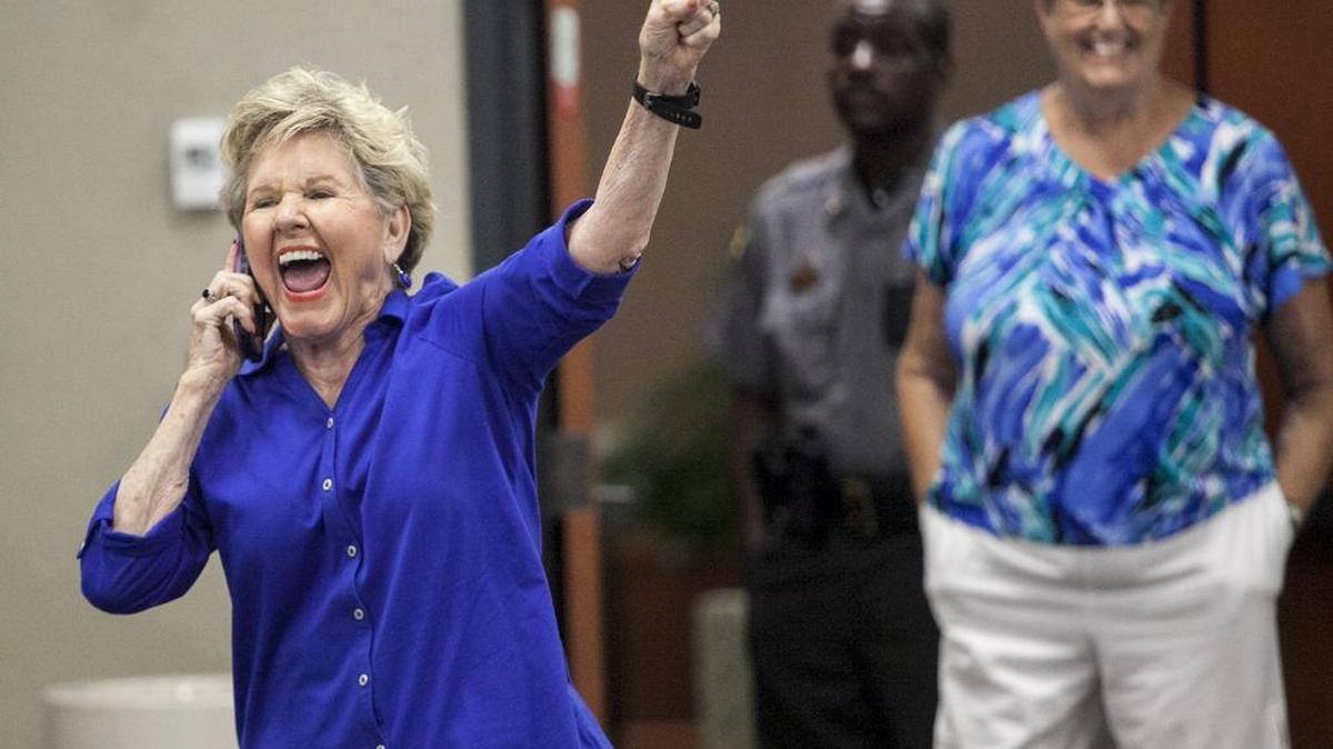 Lois Eargle, Horry County Auditor celebrates Angie Jones’ win for County Treasurer. Eargle had previously endorsed Jones for the seat.