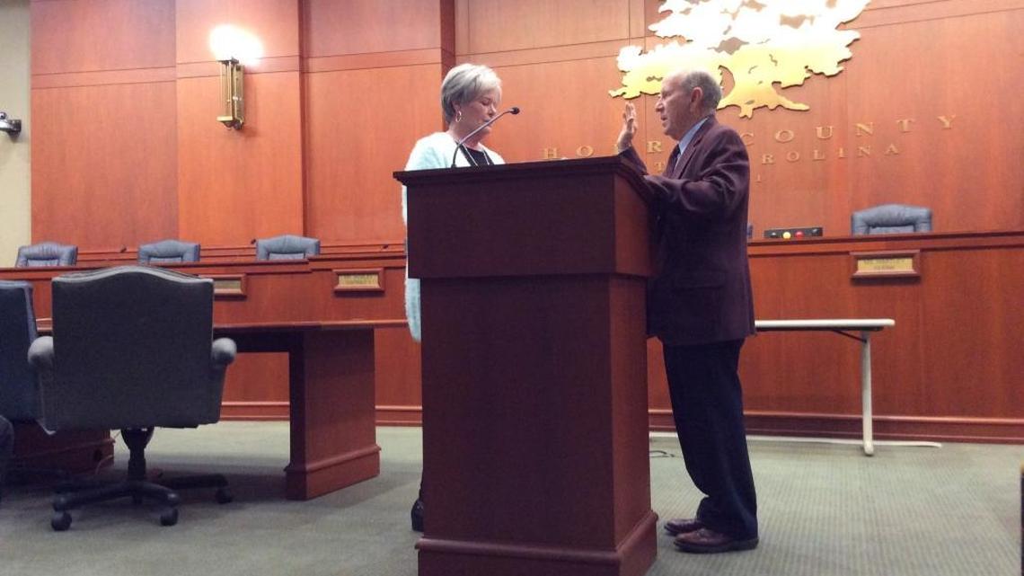 Paul Prince is sworn into office to begin his 9th term in office. Prince is the longest-serving member on the Horry County Council.