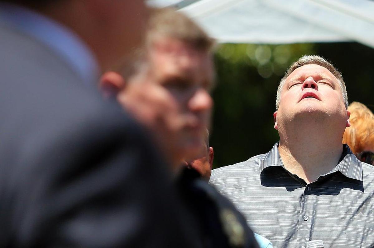 Chad Drexel faces the sky and takes several deep breaths in a press conference in McClellanville on Wednesday, June 8, 2016. The FBI announced they believe his daughter Brittanee Drexel was alive and seen being held against her will in McClellanville a few days after she was reported missing from Myrtle Beach in 2009. The investigators believe Drexel was killed in McClellanville and they are asking for witnesses to step forward.