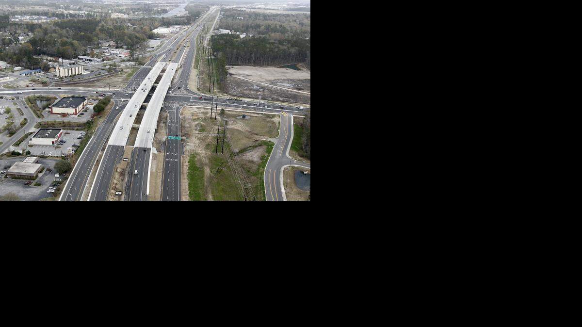 
A view of the backgate bridge and intersection from the air on March 25. 
