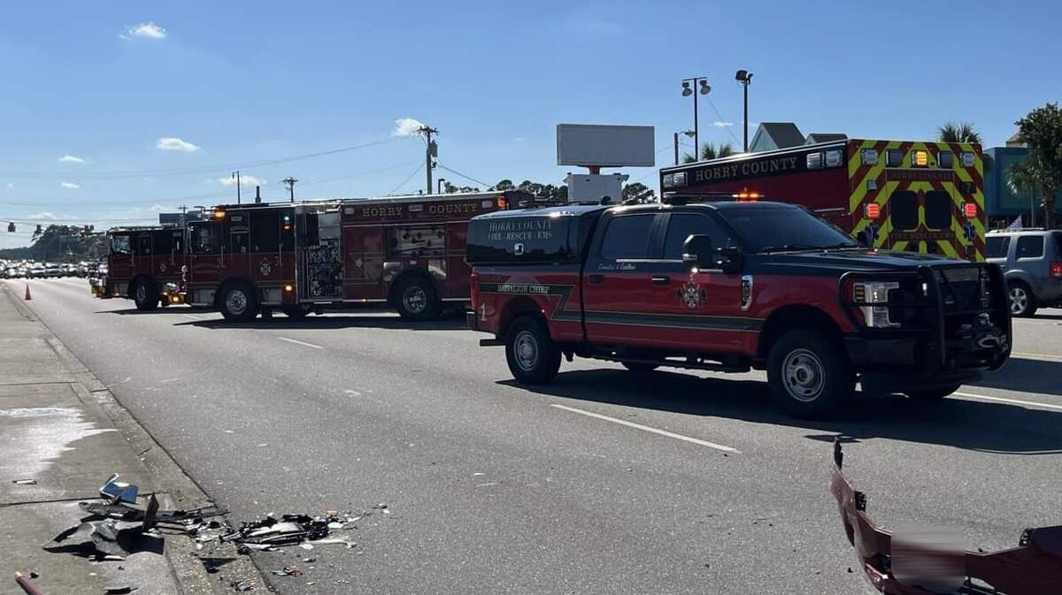 Horry County Fire Rescue crews worked to clear the scene of a two-vehicle wreck along N. Kings Highway on Saturday, Oct. 7, 2023