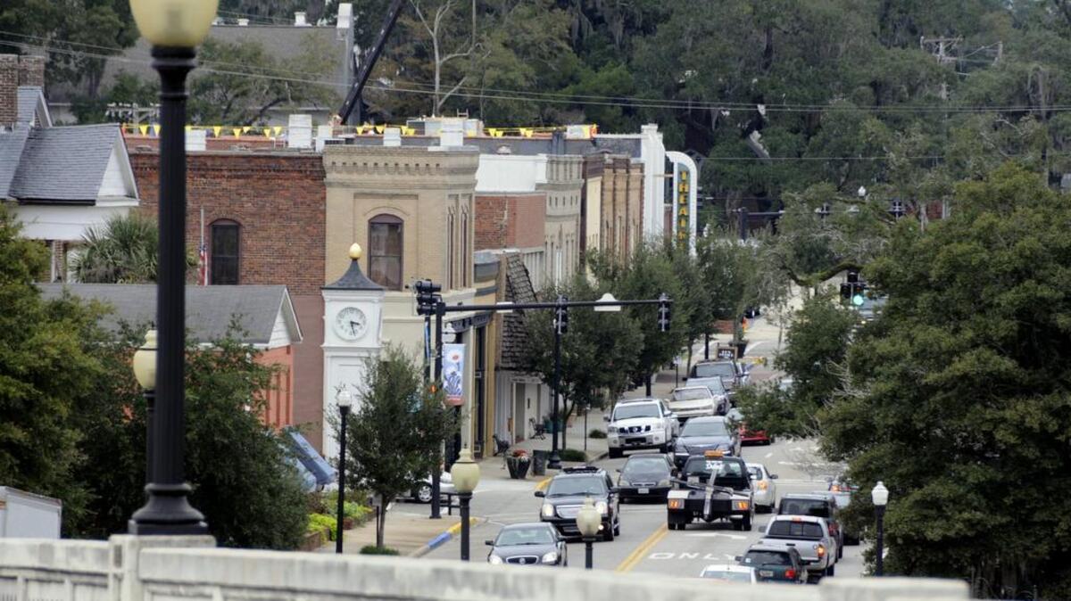 Historic downtown Conway looking from the top of the Main Street Bridge.