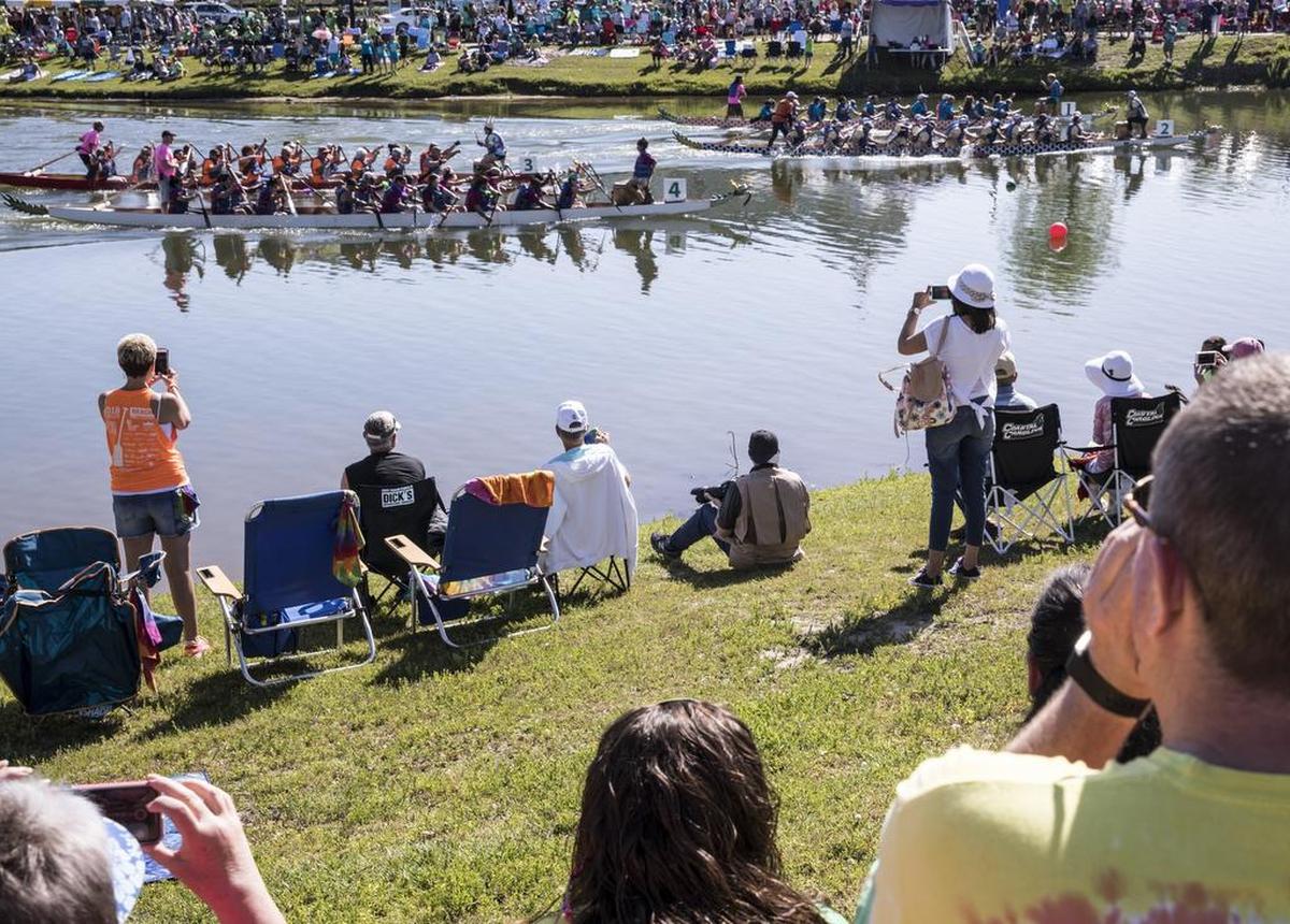 The 10th annual Goal Zero Dragon Boat Festival was held in Market Common in April 2018. Teams ranging from high school students to local companies, dressed in wacky costumes, competed in the event that raises funds for youth charities. April, 28, 2018.