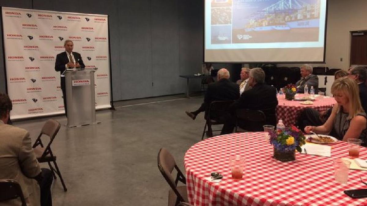 SCPA President and CEO Jim Newsome gives a presentation on economic impact in the Pee Dee at Honda of Timmonsville on December 16th.