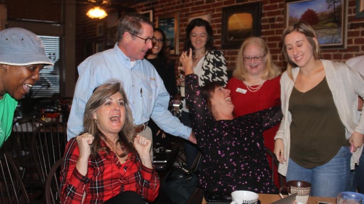 Georgetown leaders react Thursday morning to the town being named as one of the five finalists for $500,000 in goods and services to revitalize Front Street and the town’s central business district.