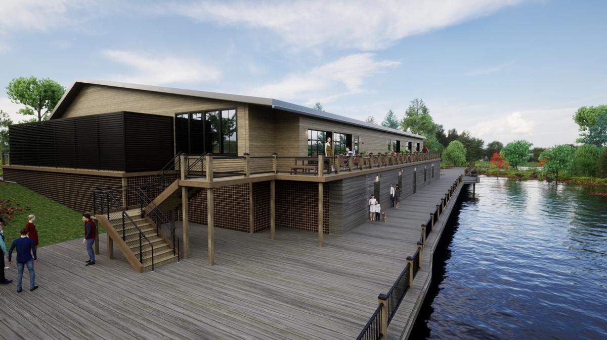 An artist’s rendering of a proposed steakhouse to open along the banks of Conway’s Waccamaw River were included in a May 24, 2023 presentation to city officials.