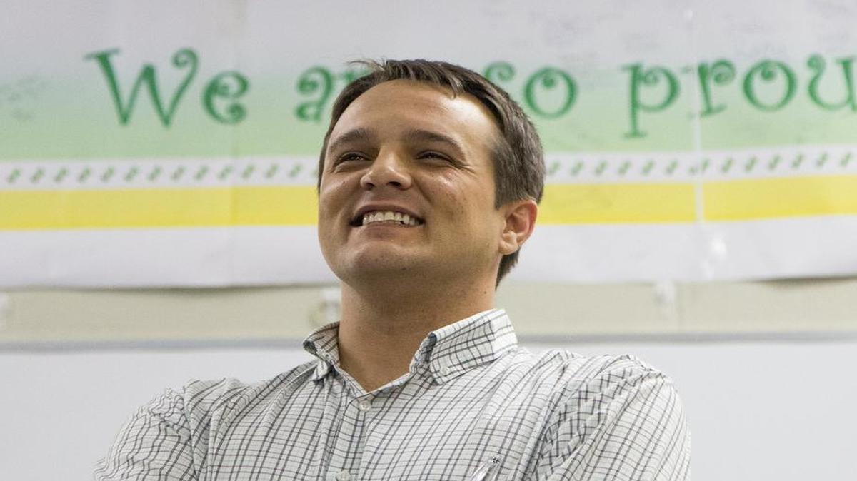 
Joey Trail, a 7th Grade language art teacher at Forestbrook Middle School, interacts with his class. In his third year teaching, Trail, was named Horry County School's Teacher of the Year Tuesday night.
