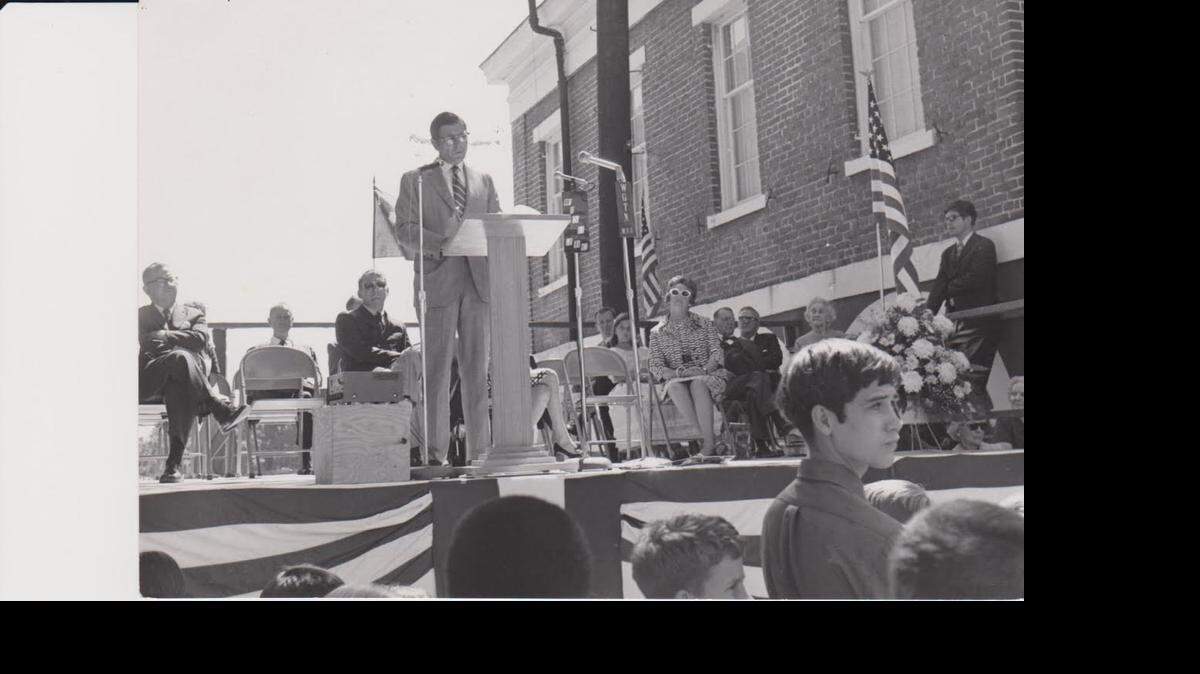 
This photo shows the opening on May 1, 1970, of The Rice Museum in Georgetown, with J. Palmer Gailliard Jr., mayor of Charleston, speaking; Charlotte K. Prevost, museum founder, seated at right; and Dennis T. Lawson, the museum’s first director, standing at far right. The museum will have a “45th Anniversary Celebration” dinner at 6 p.m. Friday at Hobcaw Barony.
