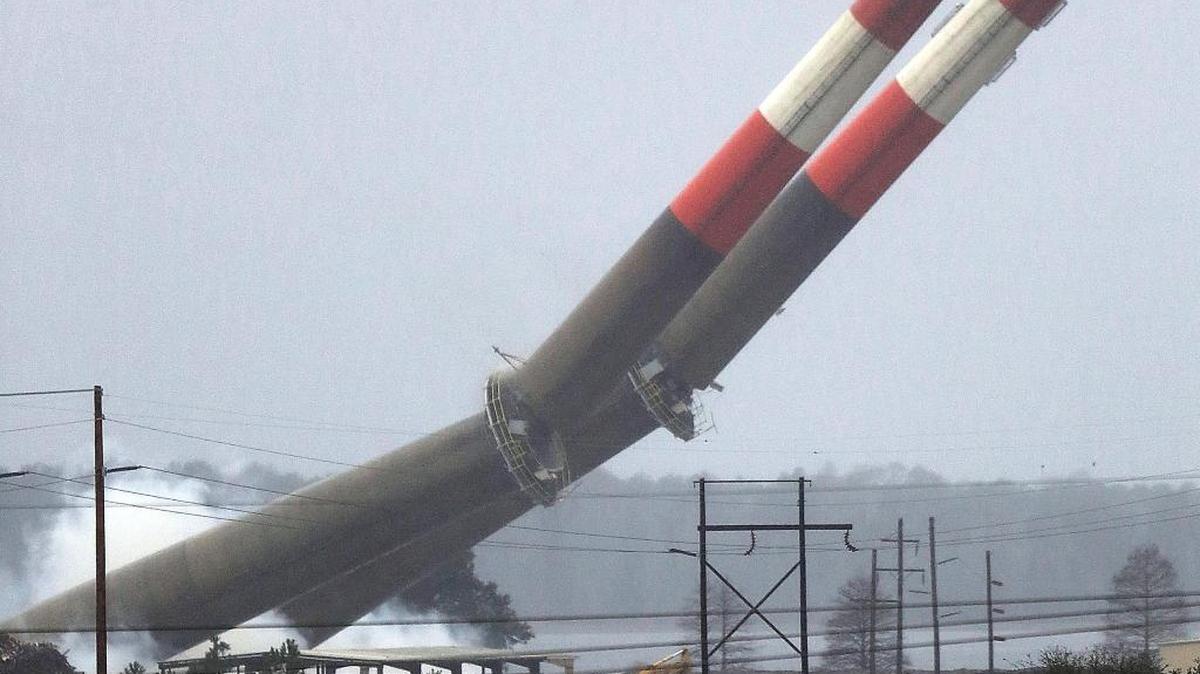 The 300-foot tall stacks fall at the Grainger coal fired power plant in Conway fell in 2016 as part of plans to close the facility. After 50 years of service, the stacks fell in less than 10 seconds. For the last few years of operation, use was limited to supplying power during peak periods.