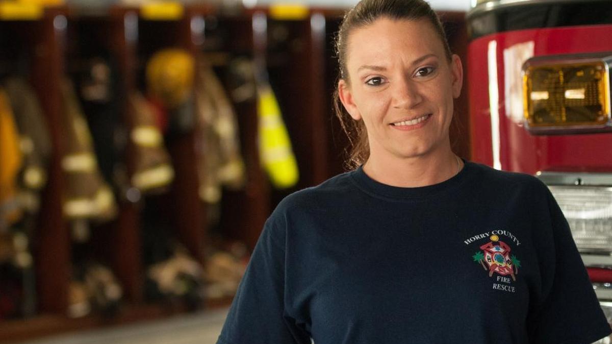 Jodi Aldridge decided to become a volunteer firefighter for Horry County Fire Rescue after losing her home in the Windsor Green fire three years ago.