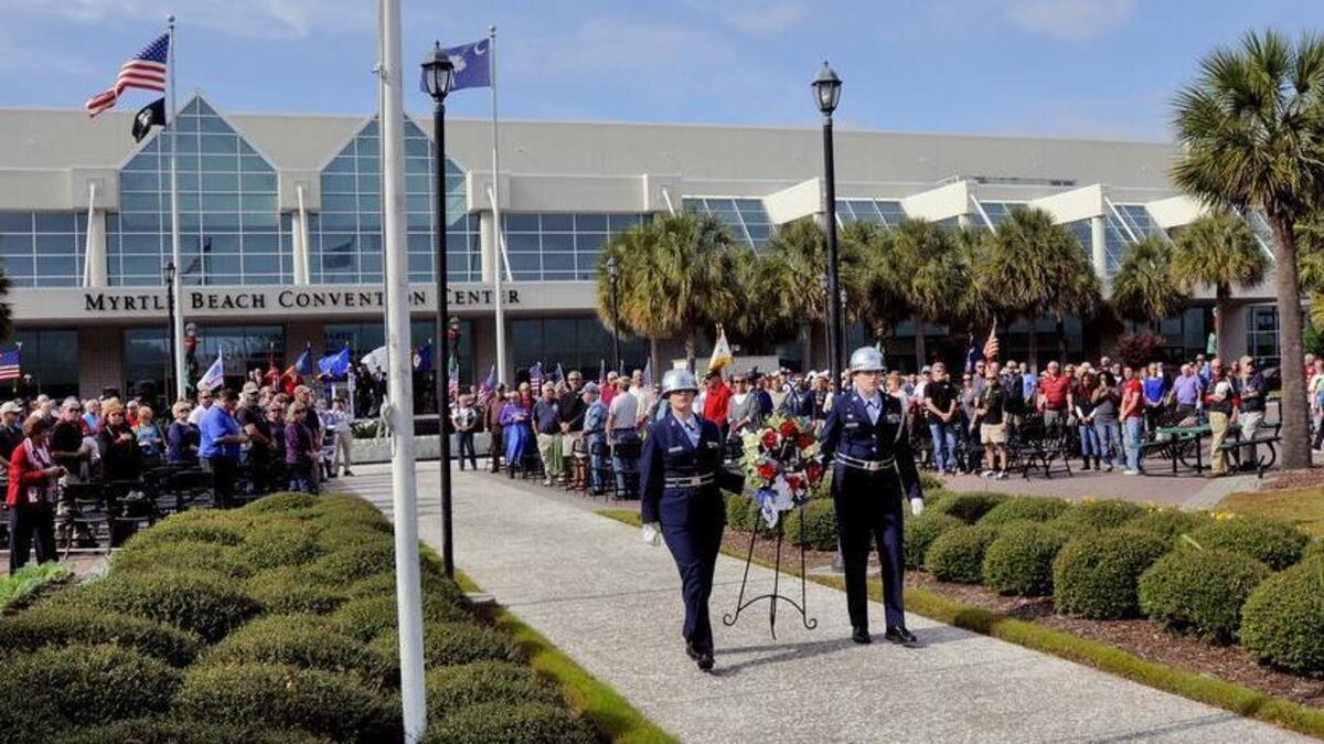 Members of the Socastee High School Junior Reserve Officers’ Training Corps lay the wreath during the Grand Strand Patriotic Alliance Veterans Day program last year at the Myrtle Beach Convention Center.