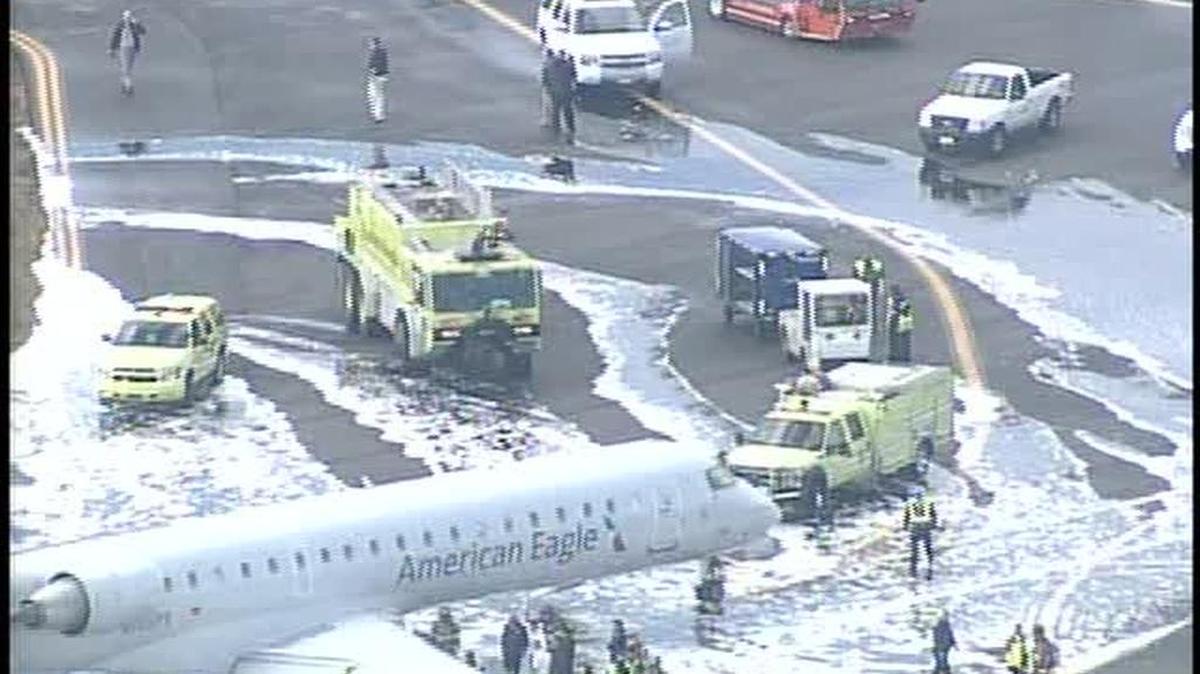 An American Eagle plane that was taking off at Charlotte Douglas International Airport hit a deer at about noon Wednesday. All passengers are safe.