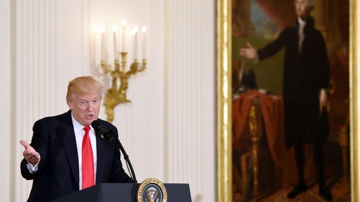 President Donald Trump speaks during a Mother’s Day celebration event with military families on Friday.