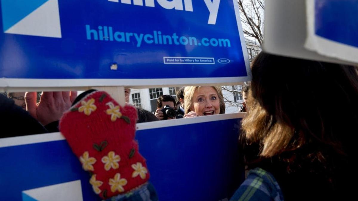 Democratic presidential candidate Hillary Clinton greets supporters during a campaign stop in a Manchester, N.H..