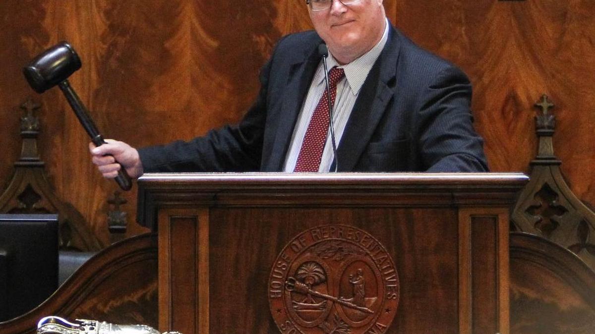 James H. "Jay" Lucas, Speaker of the House, pounds the gavel to close the 2015 legislative session.