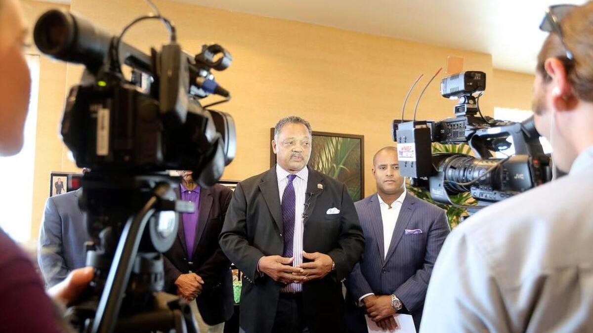 
Jesse Jackson talks about the Rainbow Push offices across the state, the need for legal help and medical care while at a meeting at Embassy Suites in Kingston Plantation on Friday
