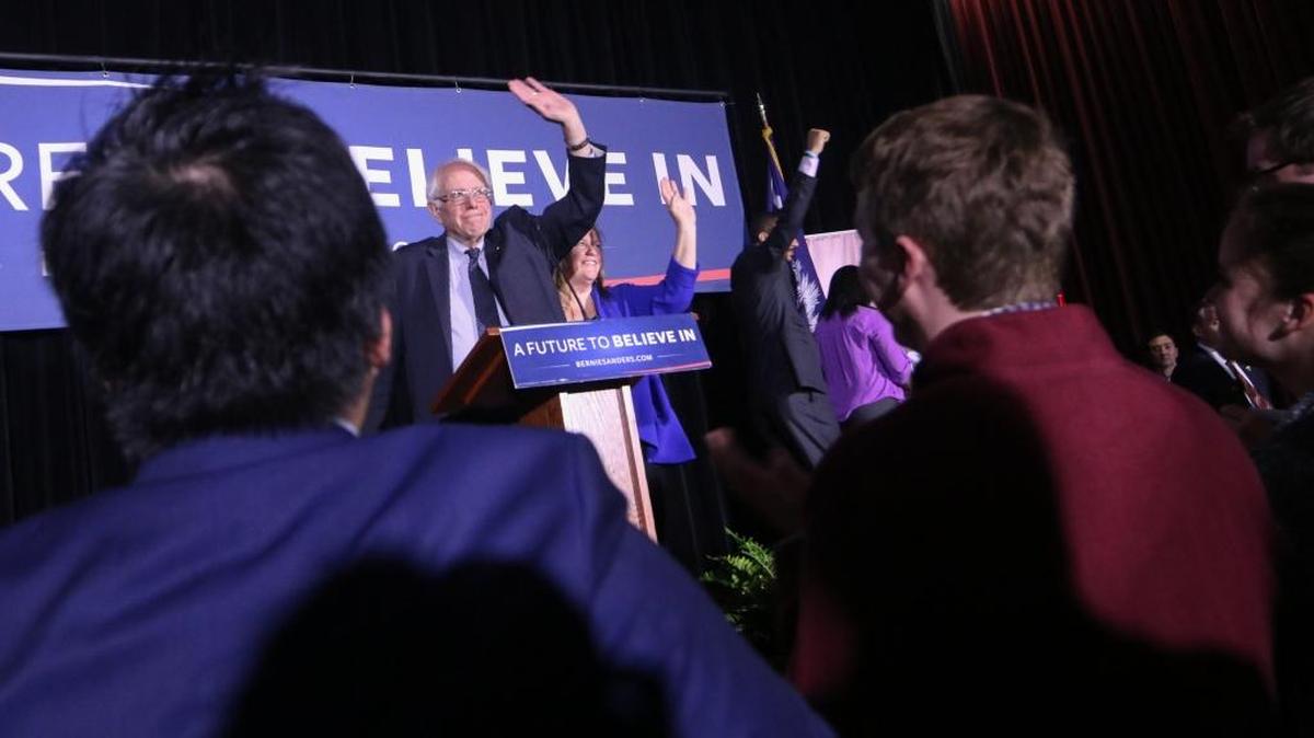 Presidential candidate Bernie Sanders speaks to USC students at the Russell House theater.