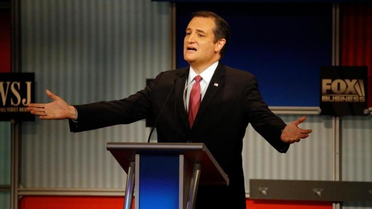 Presidential candidate Ted Cruz seen here speaking at a Republican presidential debate at Milwaukee Theatre, Tuesday, will be hosting a town hall forum Sunday in Conway. (AP Photo/Morry Gash)
