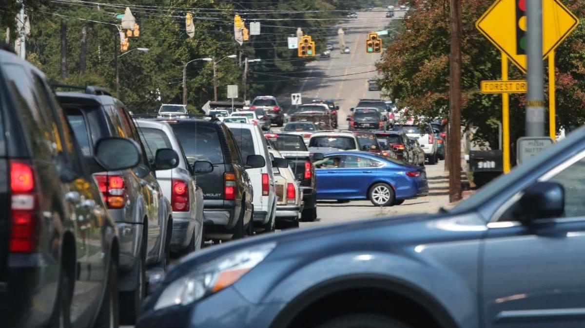Nearby lane closures over Gills Creek on Forest Drive cause traffic backups near Trenholm Road and Forest Drive in Columbia.