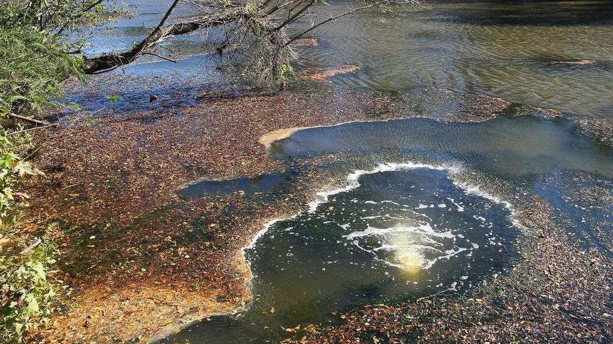 A sewage discharge pipe in the Saluda River at Saluda Shoals Park near Irmo