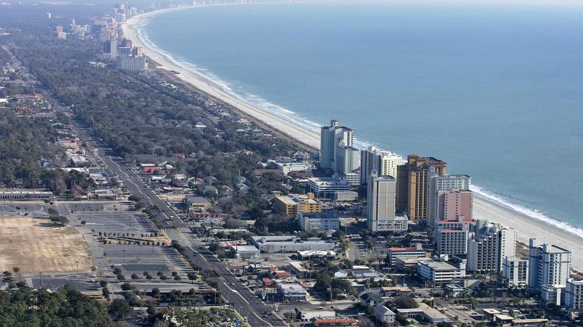 Tourist hub transitions into residential neighborhoods around 31st North along the Myrtle Beach Atlantic ocean front. Photo by TOM MURRAY