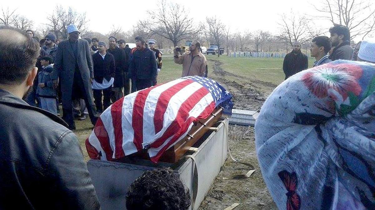 A flag-draped coffin holds the body of former Marine recruit Raheel Siddiqui at his funeral on March 25, 2016, in Detroit. Siddiqui, a Taylor, Mich., native, died March 18 during recruit training on Parris Island. His death is being investigated by the Naval Criminal Investigative Service.