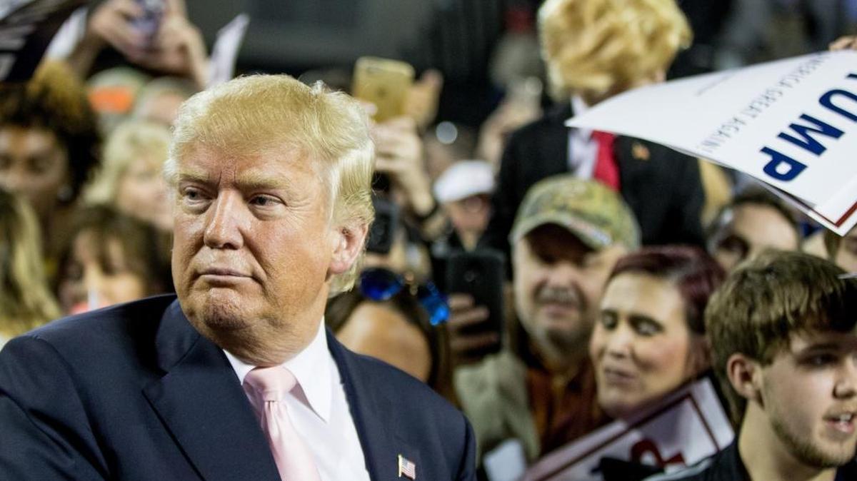 Republican presidential candidate Donald Trump greets members of the audience after speaking at a rally at Valdosta State University in Valdosta, Ga., Monday, Feb. 29, 2016.