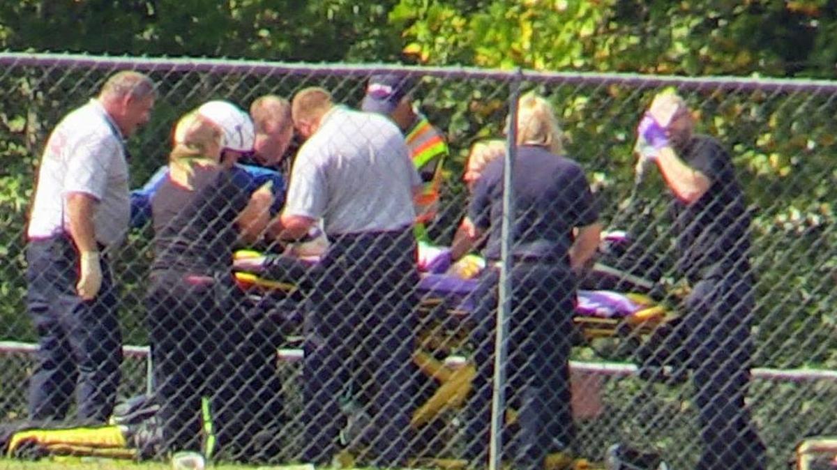 Emergency personnel treat a person injured during the shooting Wednesday at Townville Elementary School.