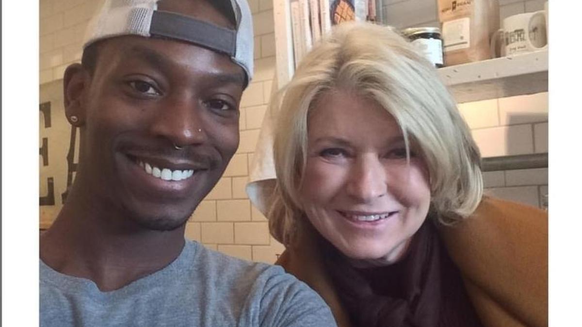 Martha Stewart posed for a photo with an employee oat Callie’s Hot Little Biscuit Friday morning.