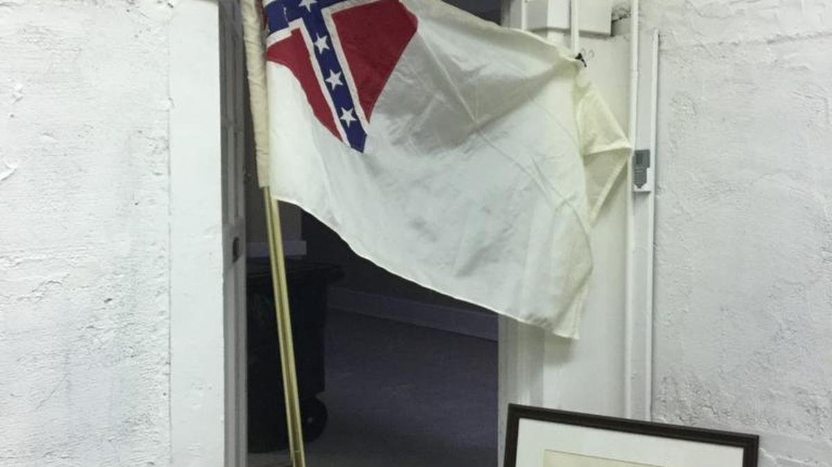 The Confederate flag and pictures of Confederate Civil War generals Stonewall Jackson, left, and Robert E. Lee, are in storage and will not be put back in the renovated York County Courthouse’s main courtroom.