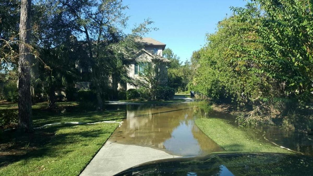 Raw sewage was overflowing this and other manholes on Bear Court in Hilton Head Plantation Wednesday afternoon. Town officials are working to get service pumps up and running to fix the problem.