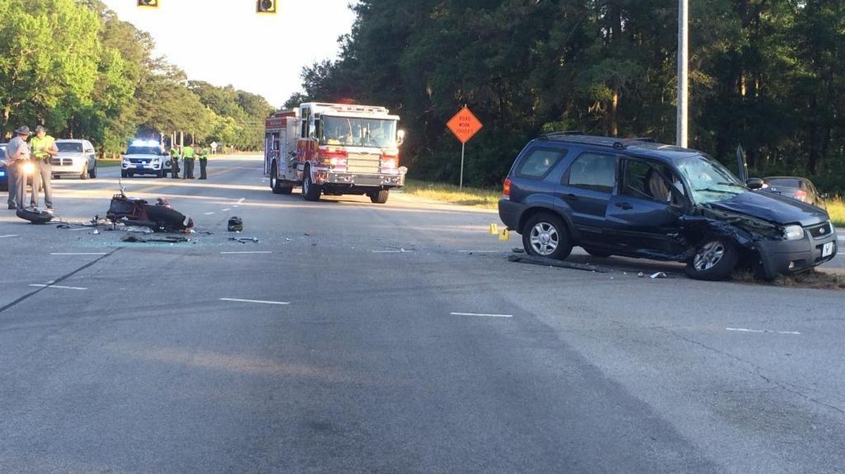 The scene of the fatal motorcycle-SUV collision on Trask Parkway in Beaufort around 6 p.m. Thursday.
