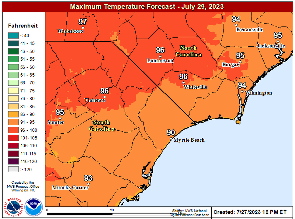 Maximum temperature forecast for Saturday, July 29, 2023. National Weather Service