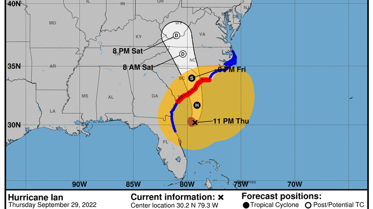 At 11 PM Hurricane Ian track was shifted up the coast just slightly and is still expected to make landfall as a Hurricane.