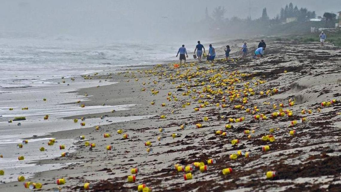 Hundreds of full coffee cans wash up on Florida beach
