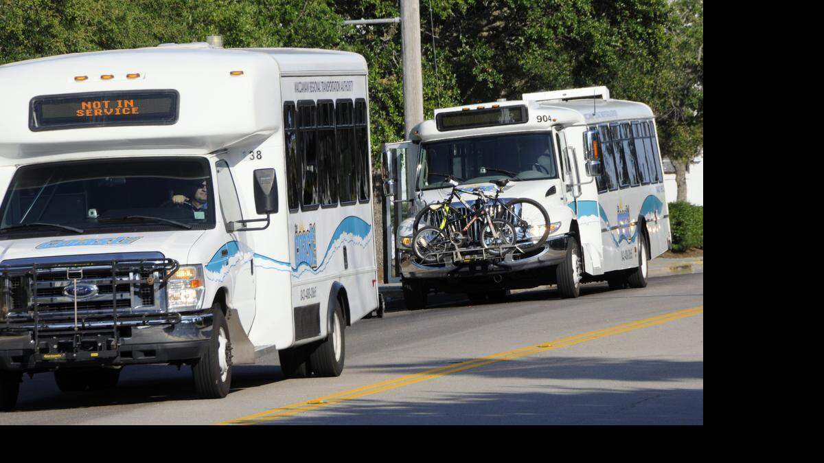 
One Coast RTA bus waits at the Myrtle Beach transfer center as another ends its shift.
