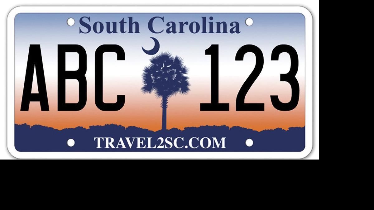 
The current South Carolina license plate features a dark blue palmetto tree and crescent moon against the sunrise. The plate slogan, developed by the South Carolina Department of Parks, Recreation and Tourism, invites visitors to the state’s tourism site, www.travel2SC.com. Officials are planning to phase out the plate, in part because of complaints that it portrays Clemson University’s school colors, orange and purple.
