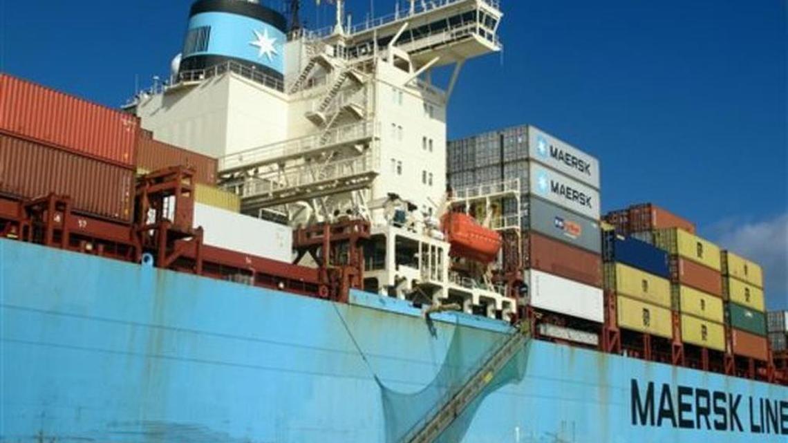 A container ship docked at the Wando-Welch Terminal in Mount Pleasant, S.C.