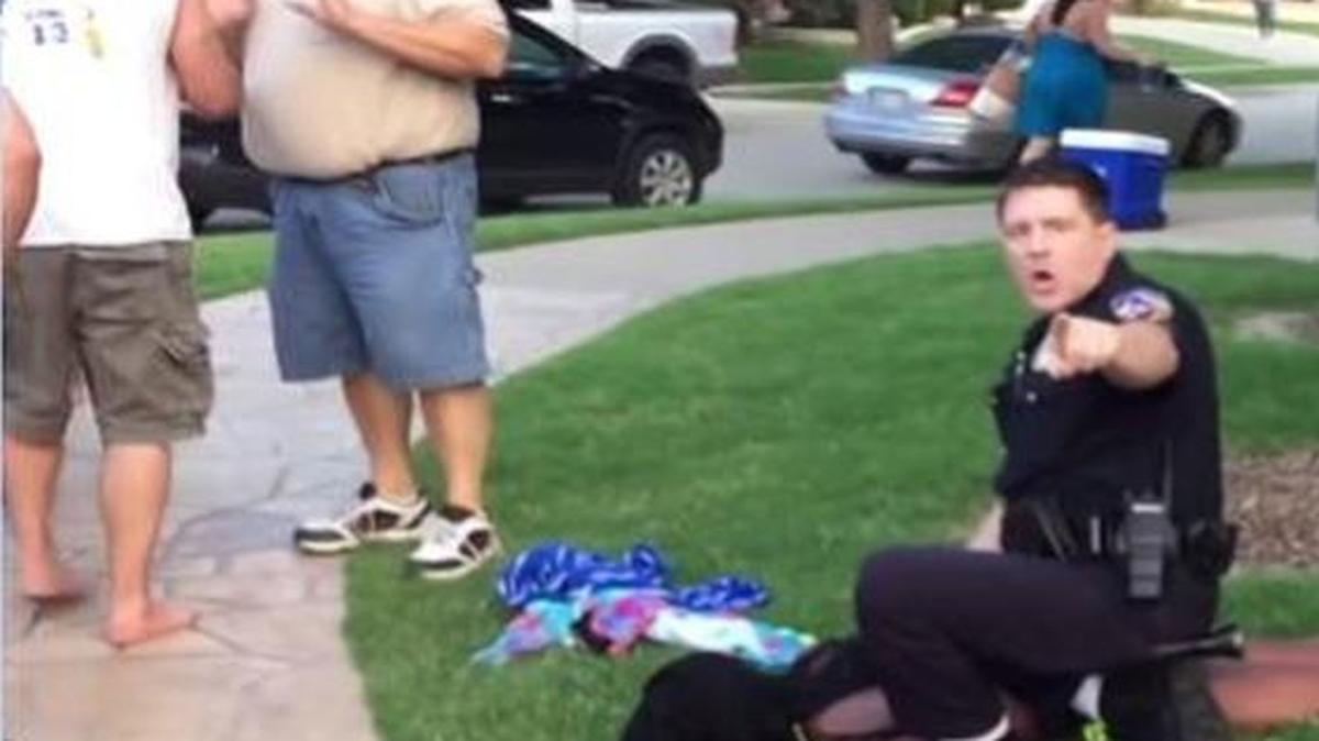 
A Texas cop — identified as McKinney police Cpl. Eric Casebolt — kneels on a 14-year-old girl after slamming her to the ground, a video capture shows.
