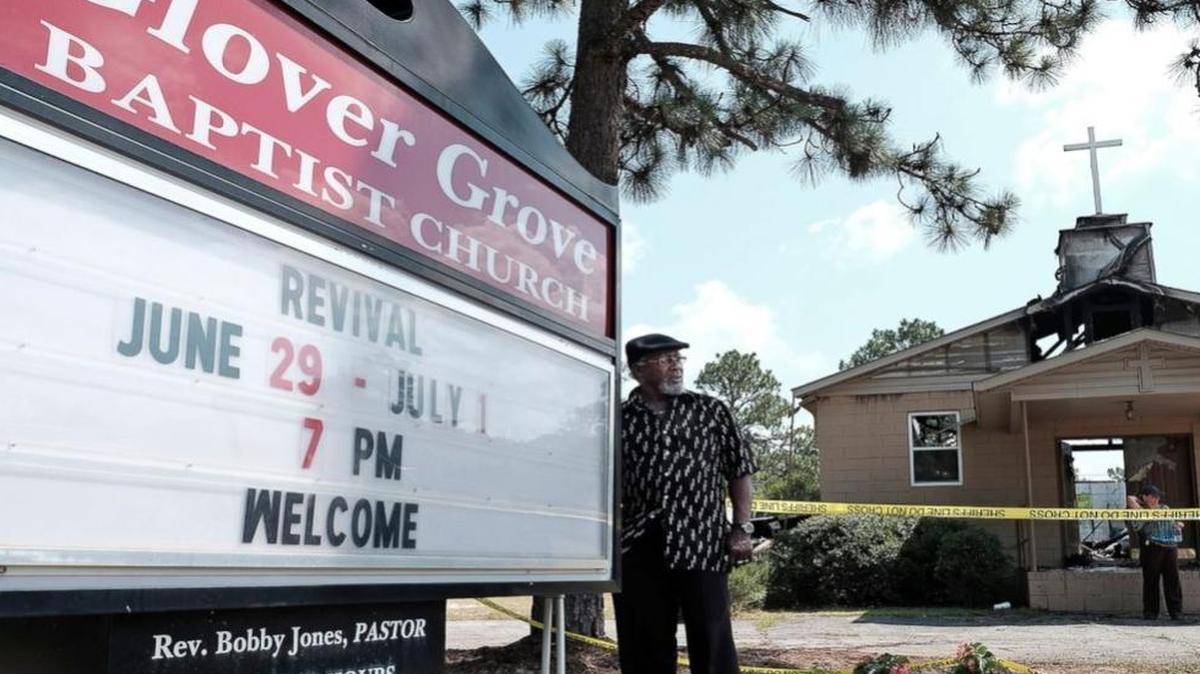 
PHOTO: Glover Grove Baptist Church Pastor Bobby Jones stands outside the church that was destroyed by a fire, June 26, 2015, in Warrenville, S.C.
