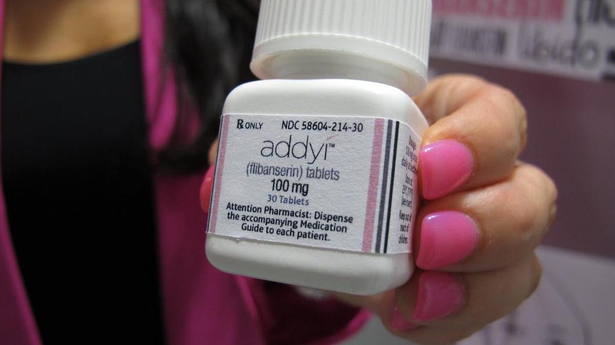 
 Sprout Pharmaceuticals CEO Cindy Whitehead holds a bottle for the female sex-drive drug Addyi.
